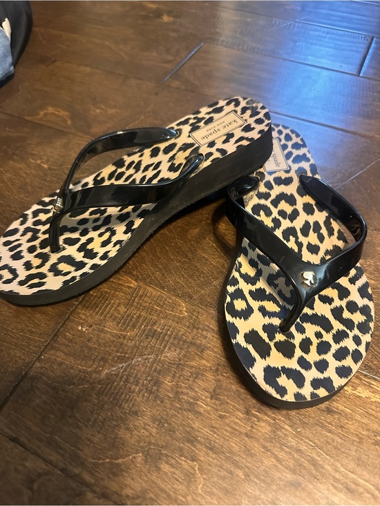 kate spade Shoes - kate spade Leopard Print Wedge Sandals - Black & Cream